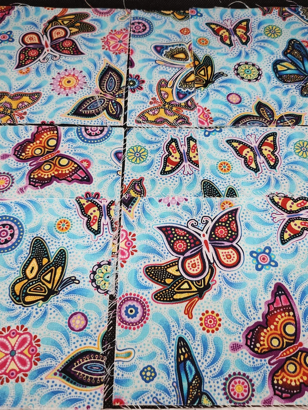 Light Blue Butterfly Print Quilting Fabric Squares 4.75 Onches 9 Pcs